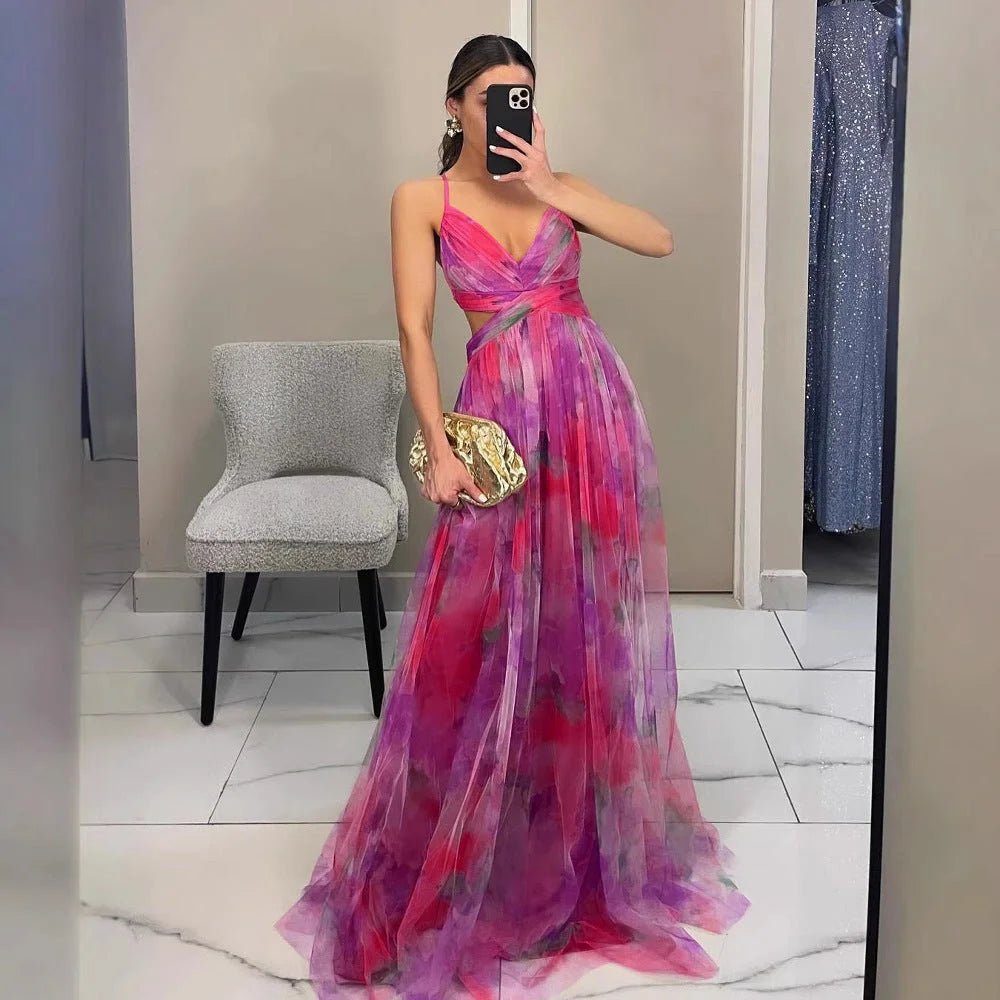 Women's Flowy Mesh Print Dress - HalleBeauty